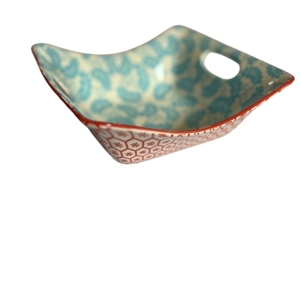 Certified International ceramic 8" serving dish blue and orange floral print